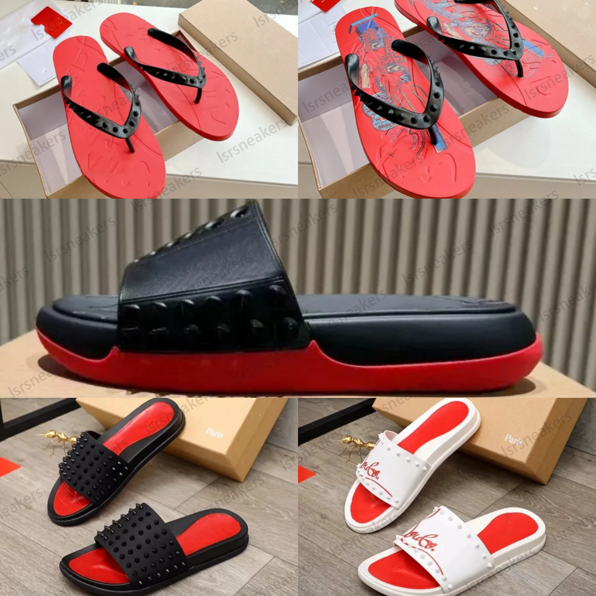 top designer red high quality sandals men and women leather slippers fashionable and luxurious letter sole flat bottomed beach rivet shoes