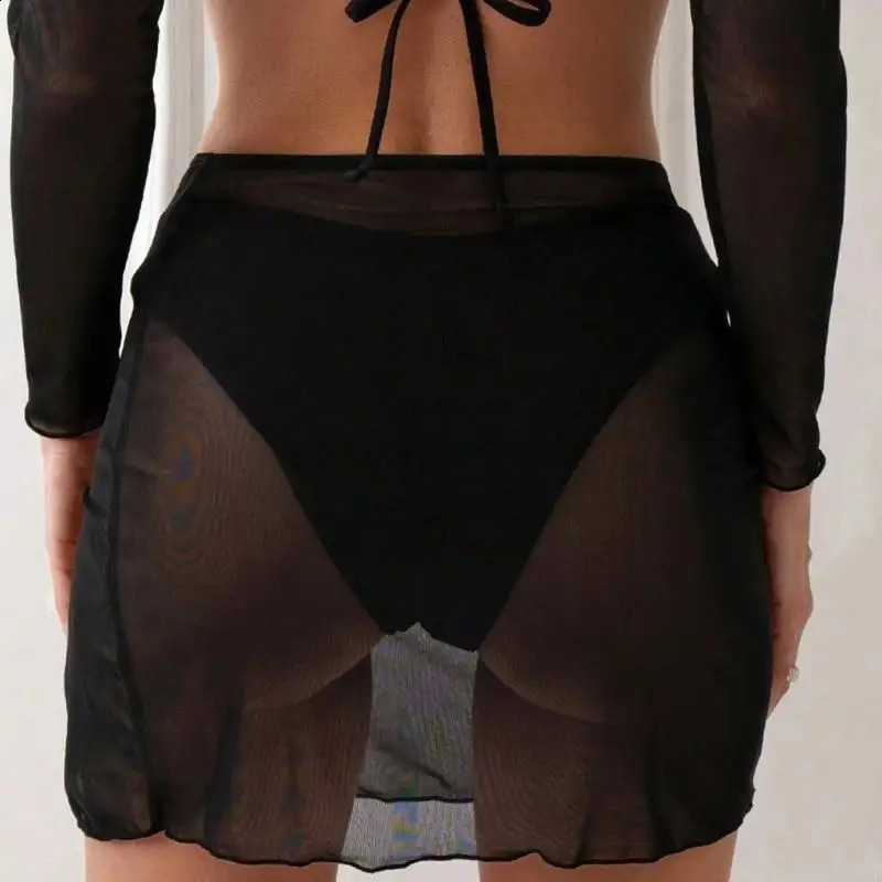 Women Sheer Mesh Beach Skirt Side Slit Beach Coverup Wrap Short Beach Coverup Skirt Bathing Suit Coverup Wrap Skirt 24BD 260317