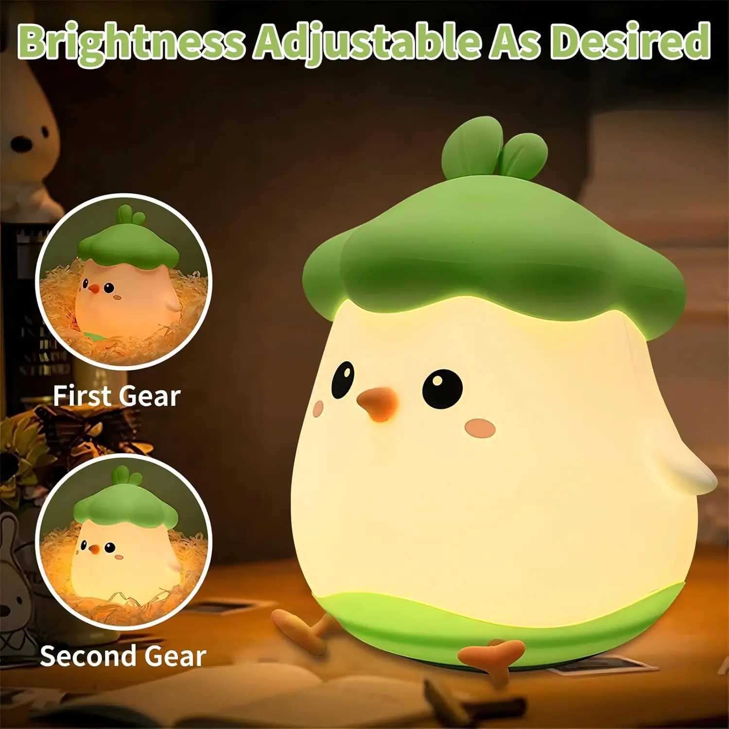 Cute Chicken Night Light Soft Silicone Sleep Lamp USB Rechargeable Bedside Light for Room Decor Easter St Patricks Day Birt H260318