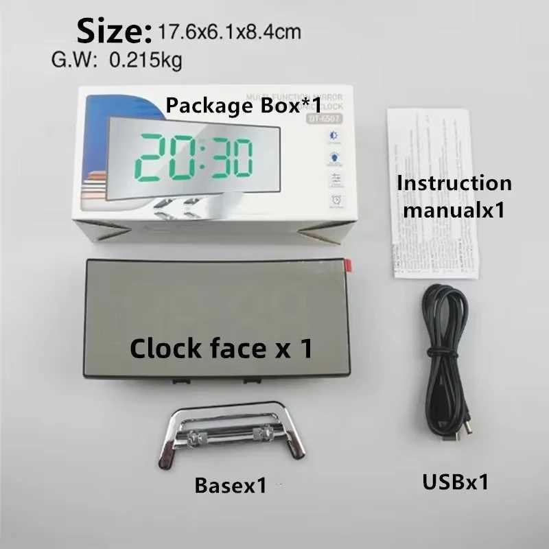 Electronic Alarm Clock Noiseless Design Digital LED Large Display Mirror Digital Alarm Clock for room decoration D260318