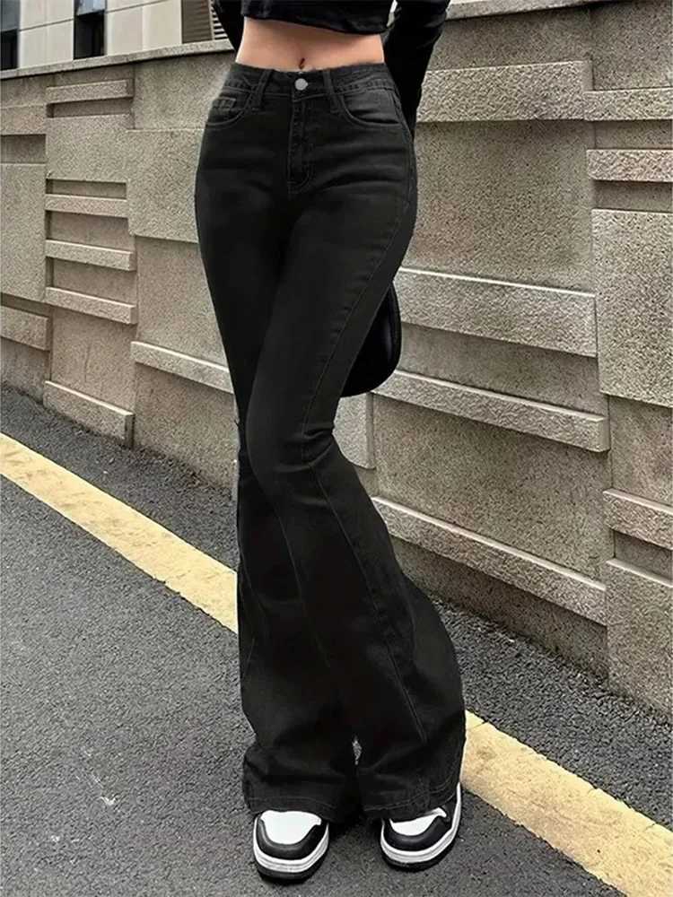 2025 Women Chic High Waist Flare Jeans Lady New Slim Fit Bootcut Cheap Denim Pants Fashion Pure Black Bell Bottoms TrousersT260317