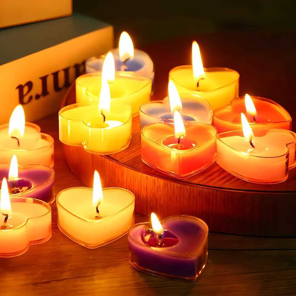 9Pcs Scented Aromatic Candle Smokeless Light Tea Wax Candles Gift Heart-Shape Wedding Festival Party Home Decoration Supplies D260318