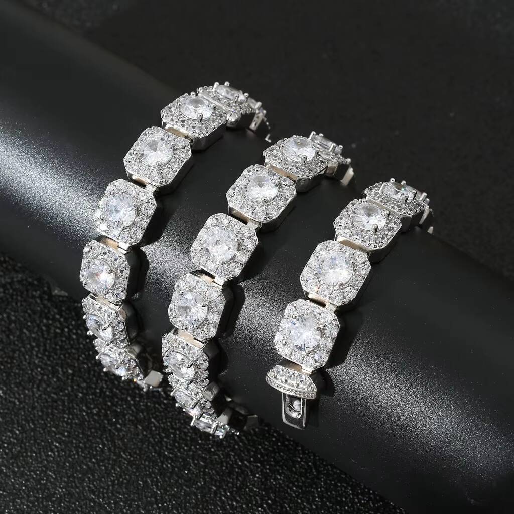 BES Custom 13mm 925 Sterling Silver Morganite Ice Sugar Chain Necklace Cuban Chain Party Fashionable Hip-hop Jewelry