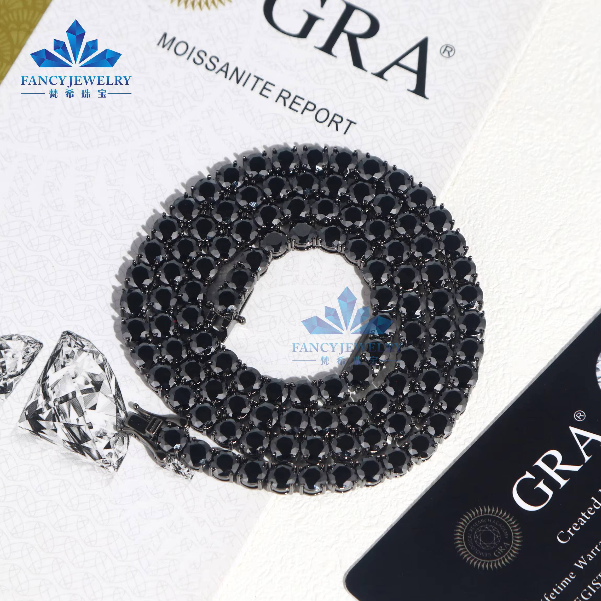 2025 Black Rhodium Plated 3mm-5mm 925 Sterling Silver Moissanite Tennis Chain Iced Black Moissanite Diamond Tennis Necklace