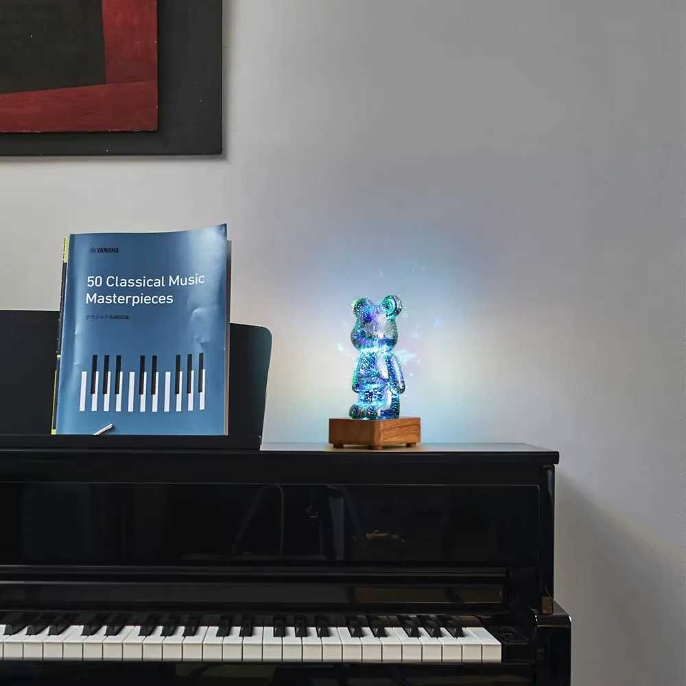 LED Fireworks Lamps 3D Bear Night Light USB Dimmable Projector Colorful Atmosphere Desktop Bedroom Table Decora Lighting Gift H260318