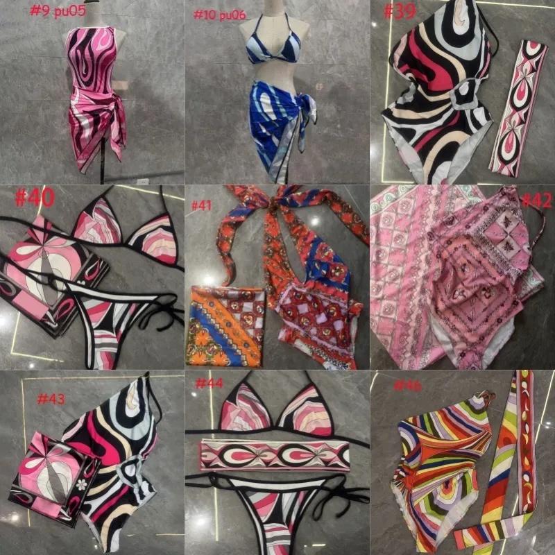 Colorful Women Bikini Swimwear Headband Sarong Designer Sexy Hollow Swimsuits Scarf Skirt V Neck Beachwear Beach Holiday Bathing Suits One Piece Swimsuit 222