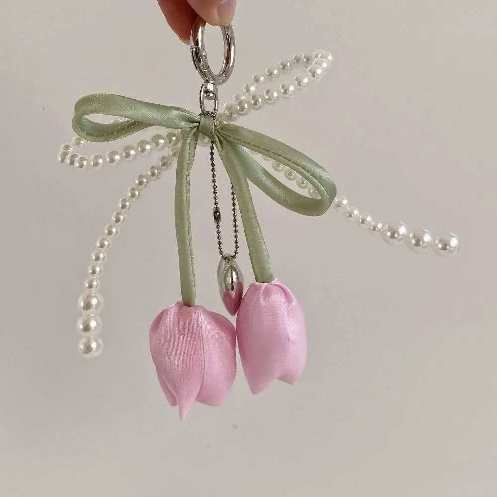 Fashion Ribbon Pearl Lace Bow Bag Accessories DIY Tulip Lace Keychain Jewelry Style Bag Charm H260318 - view 3