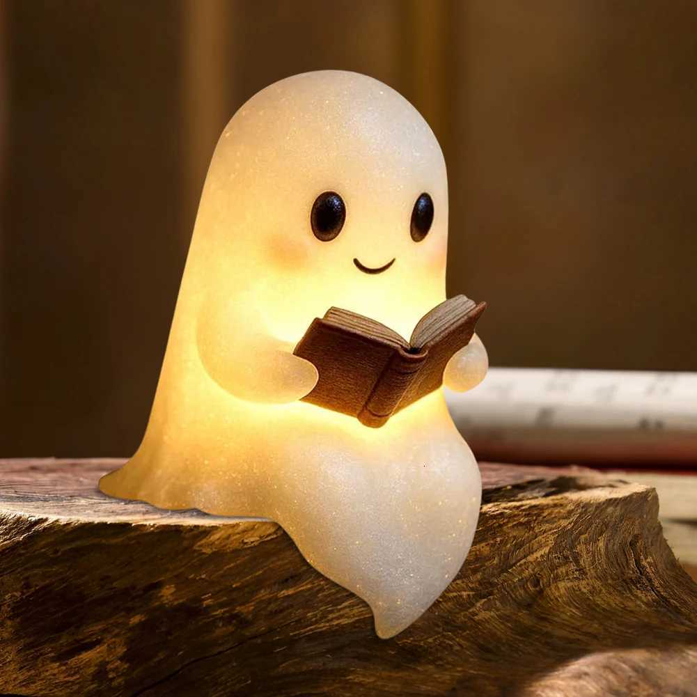Cute Ghost Reading Book Lamp Halloween Ghost Night Light Ghost Reading Night Light Halloween Decor for Bedroom Study Room H260318
