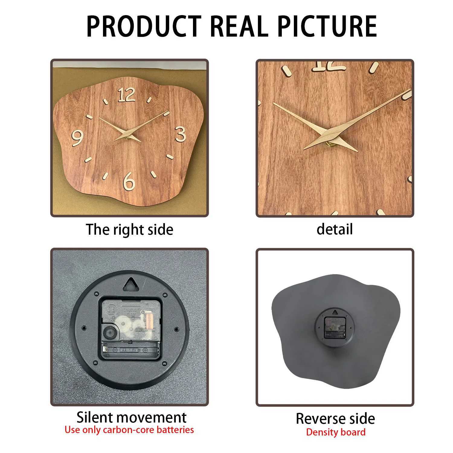 Asymmetrical Crystal Porcelain Wooden Wall Clock Living Room Bedroom Kitchen Home Decoration Wall Clock Silent Quartz Clock Holiday Gift 12 Inches 14 