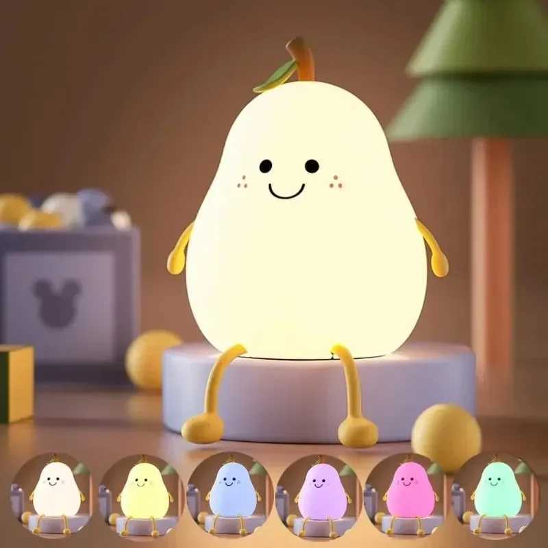Led Cute Pear Night Light Dimmable Nursery Pear Lamps Super Squishy Silicone USB Rechargeable Touch Control 7 Colors Night Lamp H260318