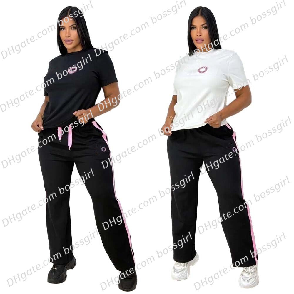 Womens Tracksuits Two Pieces Set Designer 2026 New Fashion Casual Sports Set Rhinestone Short Sleeve Long Pants Two-Piece Outfits