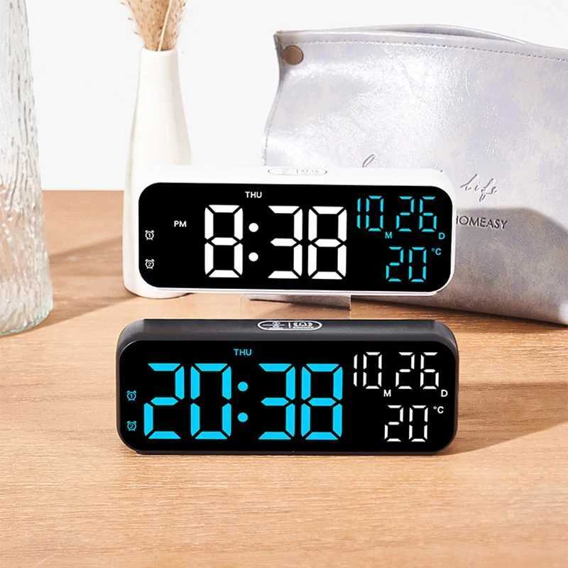 LED Digital Clock Temperature Date Week Display Desktop Clock 3 level Brightness Adjustment Voice Control Countdown Alarm Clock D260318