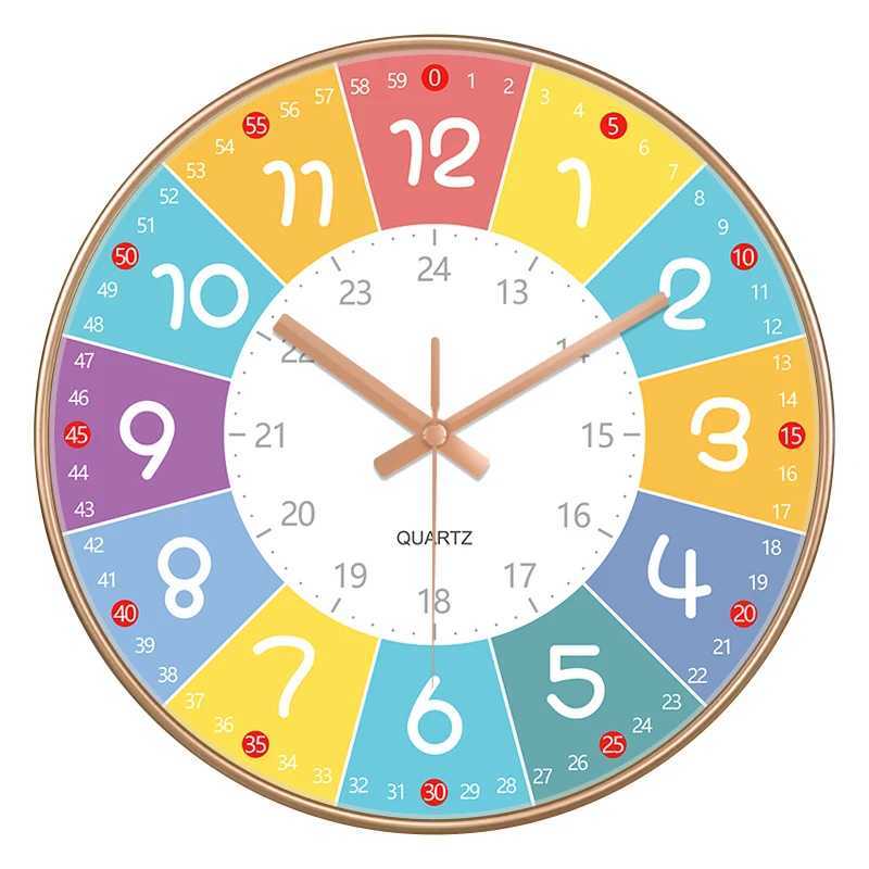 Early Education Silent Wall Clock Living Room Kids Bedroom Clock Non Ticking Analog Clock Time Teaching Wall Clock 8/10/12 Inch D260318