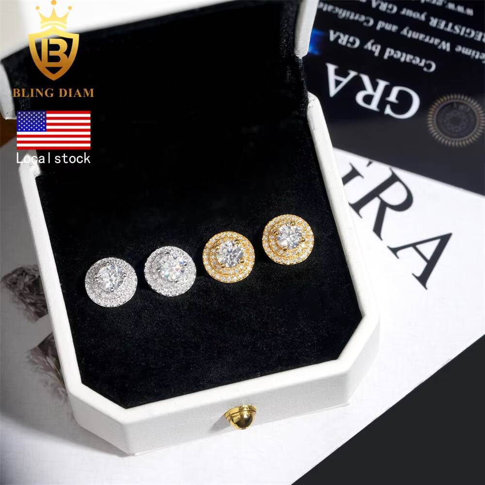 USA Stock New Arrivals 925 Silver Earrings Iced Out Vvs Moissanite Earring Diamond Fine Jewelry Earring Men Women