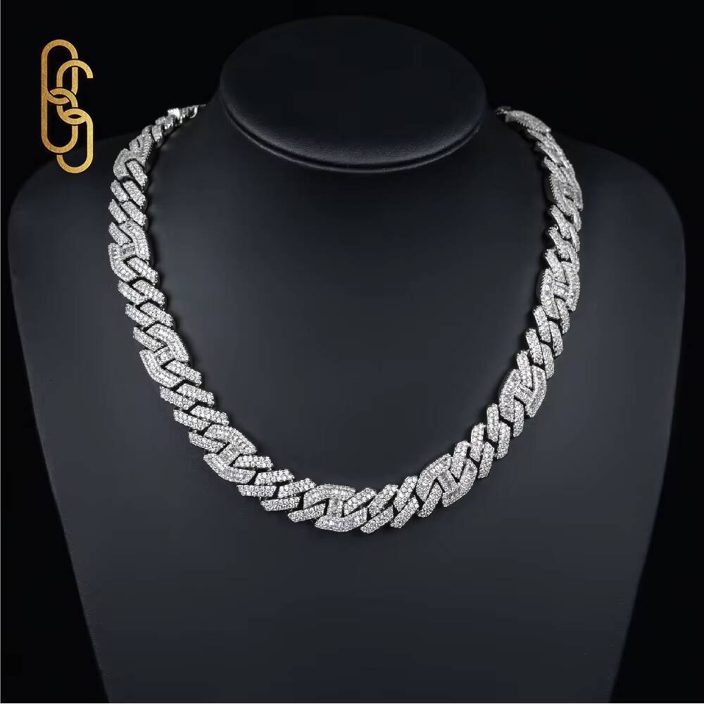 Hot Selling Gold Plated Vvs Moissanite CZ Cuban Link Necklace Hip Hop Style Round Brilliant Cut Fine Bracelet Jewelry