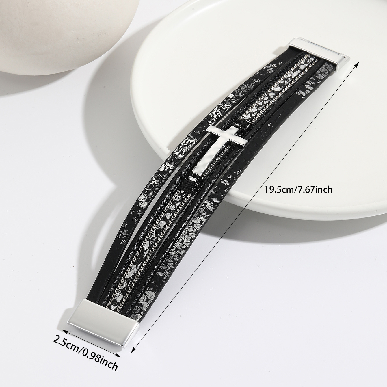 Women Jewelry Bracelets Charm Bracelets Multi-Layer Woven Leather Cross Chain Magnetic Buckle Wide Edge Street Fashion Party Wear Women And Men Bracel - view 5