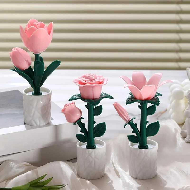 Creative Ornament Tulip Flower Sea Building Blocks Night Light Handmade Rose Ornament LED Atmosphere Desk Lamp H260318