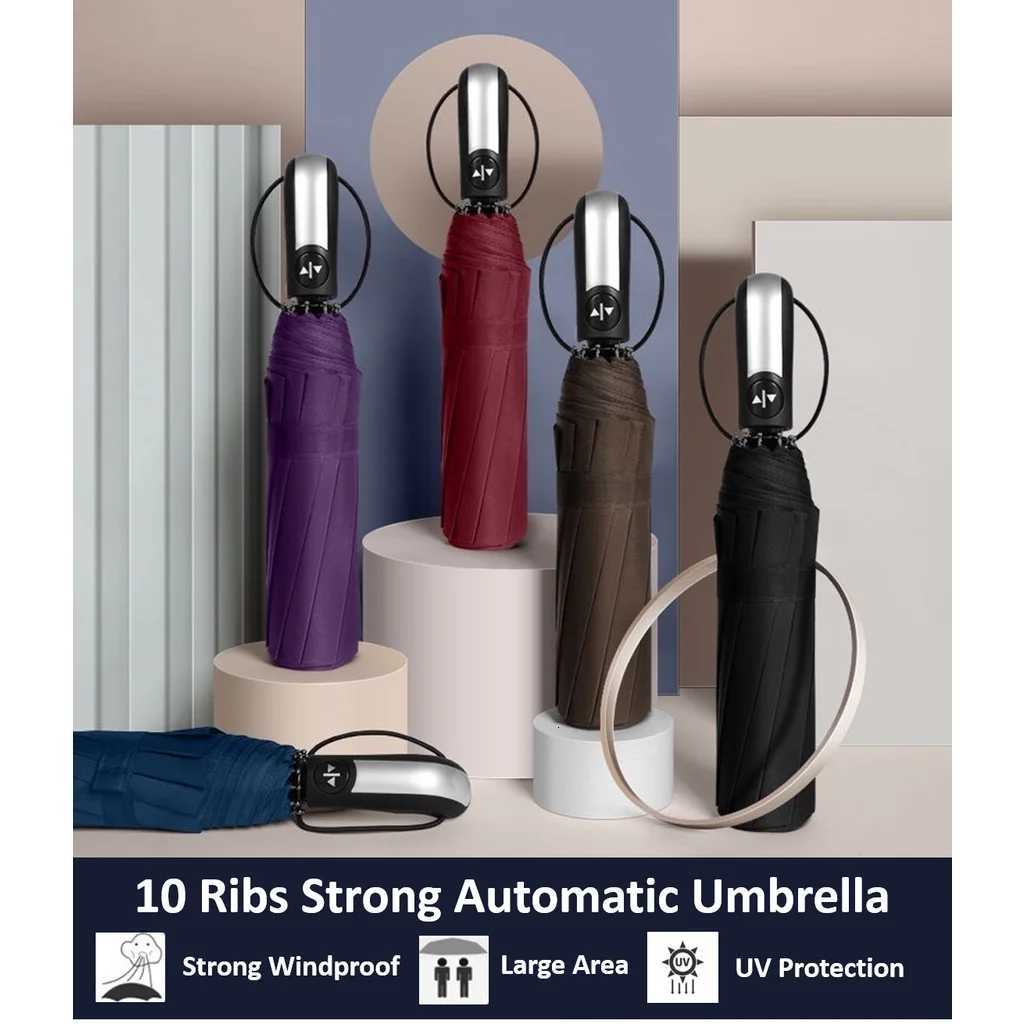 Automatic Folding Vinyl Umbrella Ten-Bone Umbrella Is Strong Windproof and Rainproof Large Umbrella for Business Use H260318 - view 3