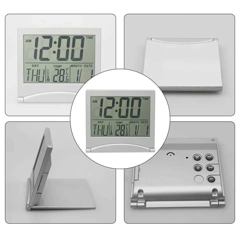 1Pcs Foldable Electronic Clock Large LCD Display Ultra-Thin Travel With Date And Temperature Alarm Clock Portable Mute Watch D260318