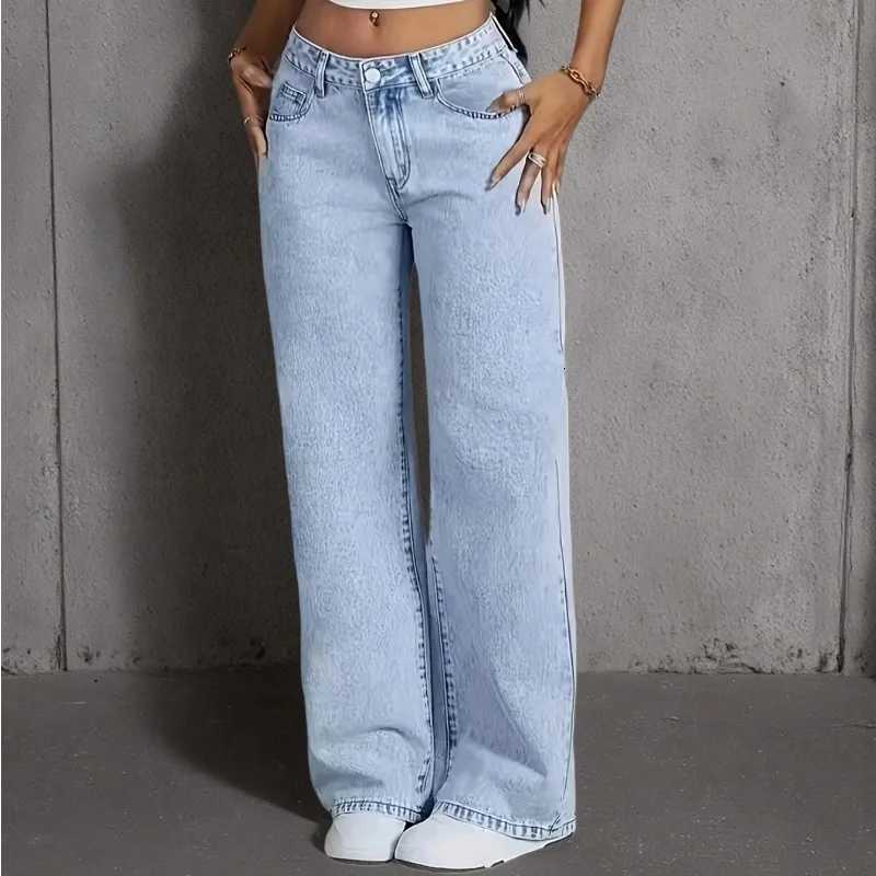 Jeans For Woman Y2k Clothes Light Blue Wide Leg Denim Pants Loose Fashion Simple Stretch Free Four Seasons Popular CasualT260317