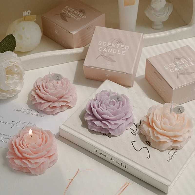 3D Peony Aromatic Candle Creative Flower Shape Aromatherapy Wedding Decor Gifts Box Valentines Day Scented Souvenir Ornament D260318