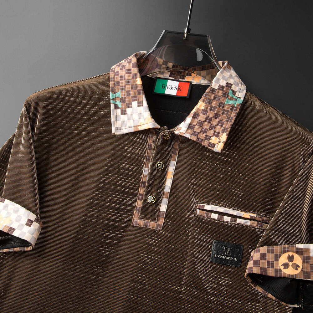 2026 New Summer European Men's Light Luxury Short-Sleeved Turn-Down Collar POLO Shirt with Pocket Decoration