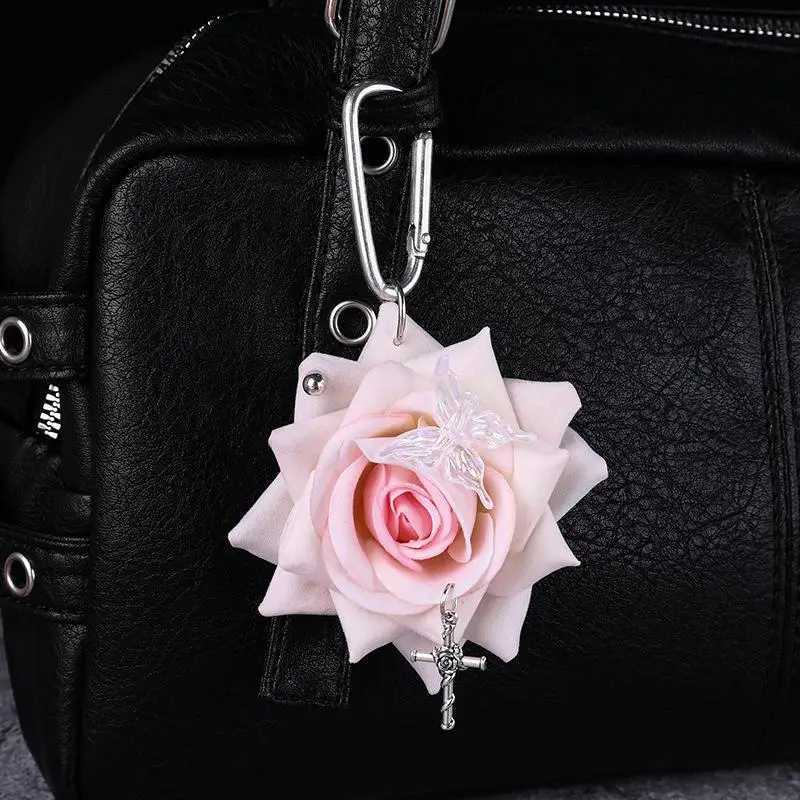 1PCS Exquisite Design Simulation Rose Flower Shape Butterfly Keychain Pendant Bag Decoration Gift H260318 - view 3