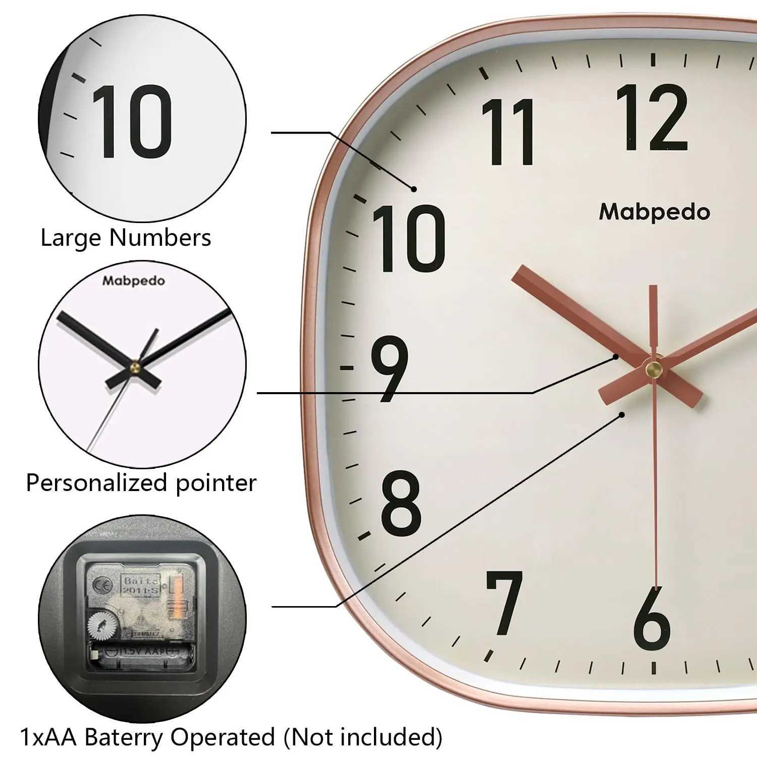 Square Quartz Wall Clock Elegant Beige Dial Clear Black Digital Modern Home Office Decoration Simple Style Precise Timing Clock D260318