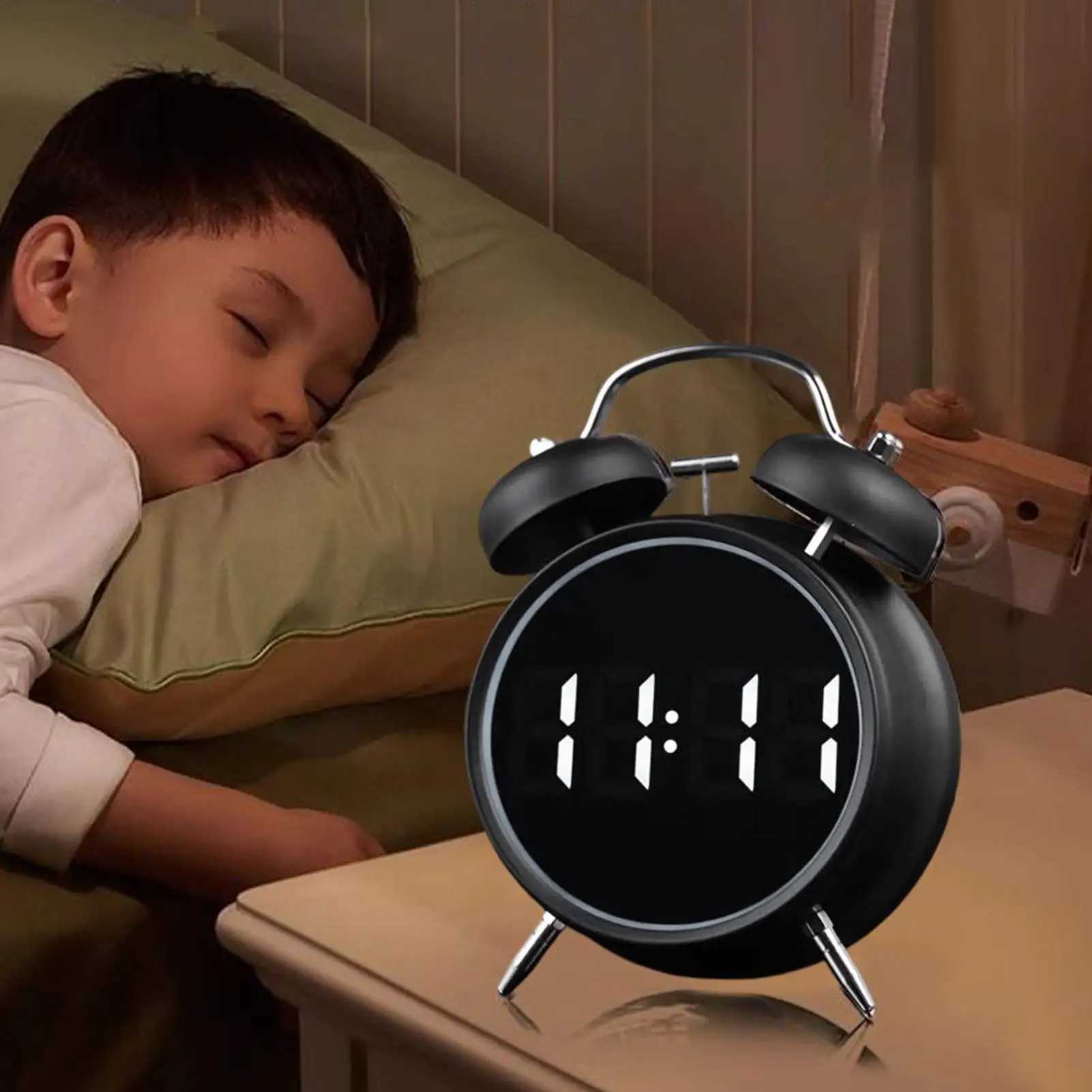 Retro Digital Alarm Clock LED Display Loud Bell Alarm Clock Analog 2 Bell High-pitched Alarm Clock Non Ticking For Heavy Sleeper D260318