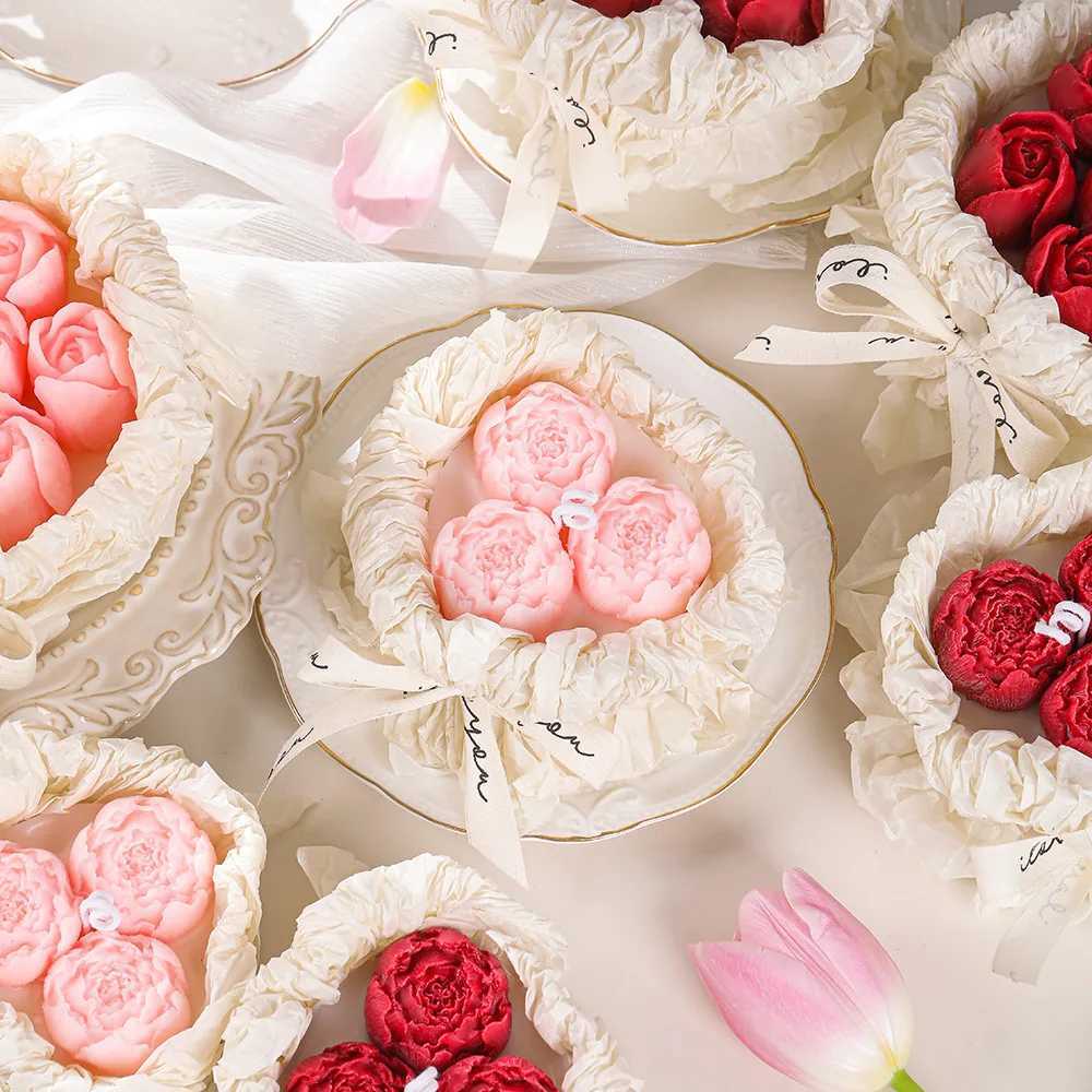 Mothers Day romantic bouquet candle gift box hand gift handmade scented tulip rose flower candle D260318