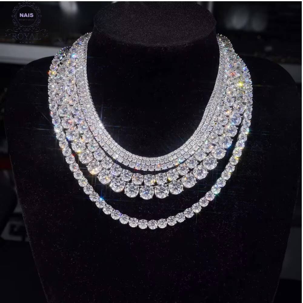 USA Warehouse Stock 3mm 925 Solid Silver Hip Hop Iced Out Tennis Chain Bracelet VVS1 Moissanite Diamond Cluster Necklace