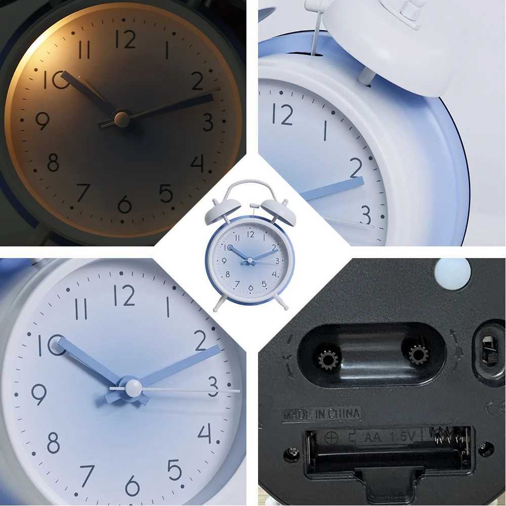 Ins Style Metal Alarm Clock Battery Powered AA Cute Decorative Clock for Home Office D260318