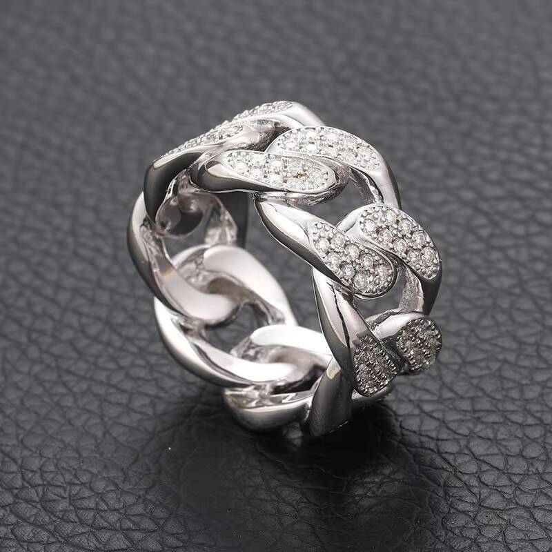Wholesale S925 Sterling Silver VVS Moissanite Wedding Ring for Men Hip Hop Style with Cuban Chain for Parties