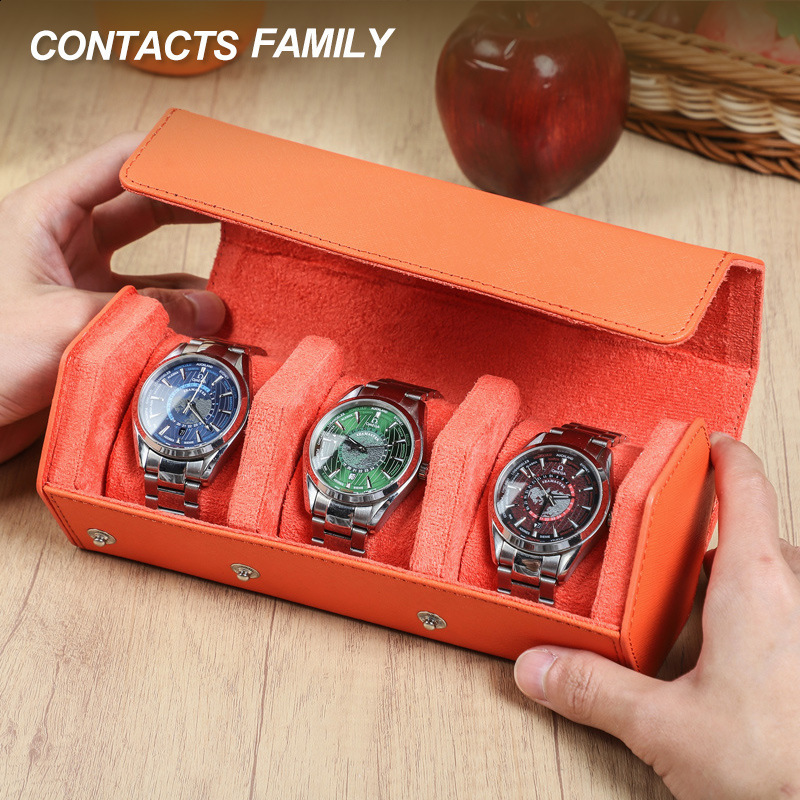 3-Slot Hexago Watch Roll Travel Case Portable Vintage Leather Watch Display Case Storage Box Watch Organizers Men Christmas Gift 240613