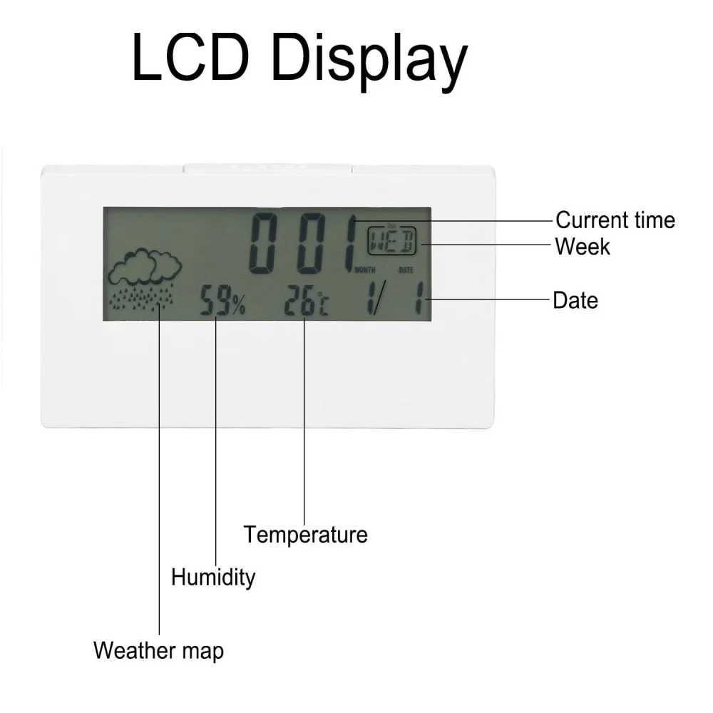 LCD Digital Alarm Clock Smart Night Light Alarm Clock Time Date Temp Humidity Display Bedside Battery Operated Desktop Clock D260318