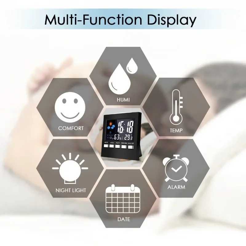 Multi-functional Weather Forecast Station LCD Screen Indoor Temperature Humidity Monitor with Alarm Clock Calendar Voice Control D260318