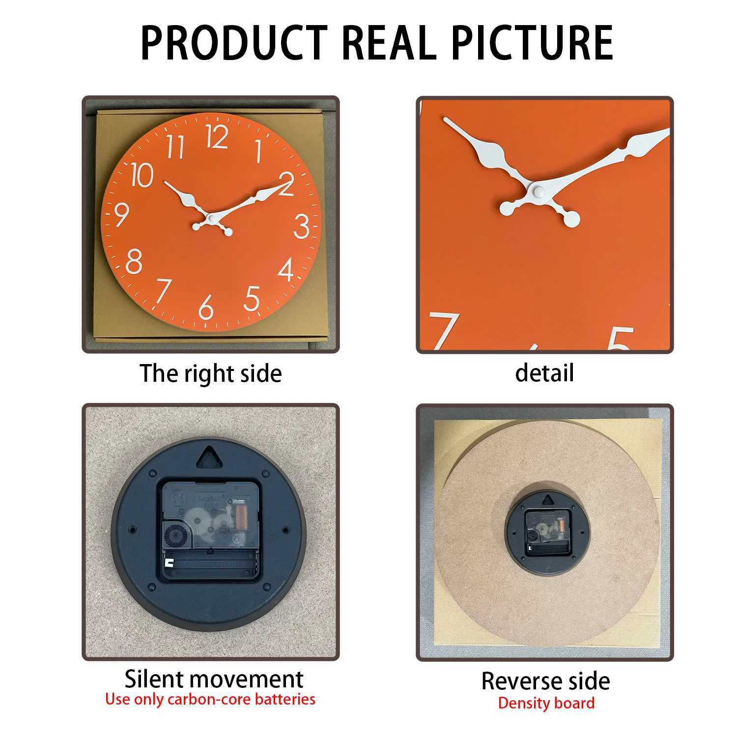 Modern Minimalist Orange Wooden Wall Clock for Living Room Bedroom Kitchen Home Decoration Silent Quartz Clock Holiday Gift 10 Inches 12 Inches No Bat