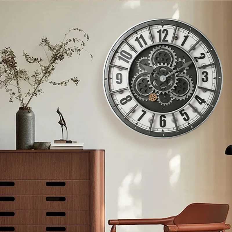Retro Industrial Roman Wall Clock Gear Rotation Clock Living Room Decorative Wall Clock Stylish Silent Wall Clock Quartz Clock D260318