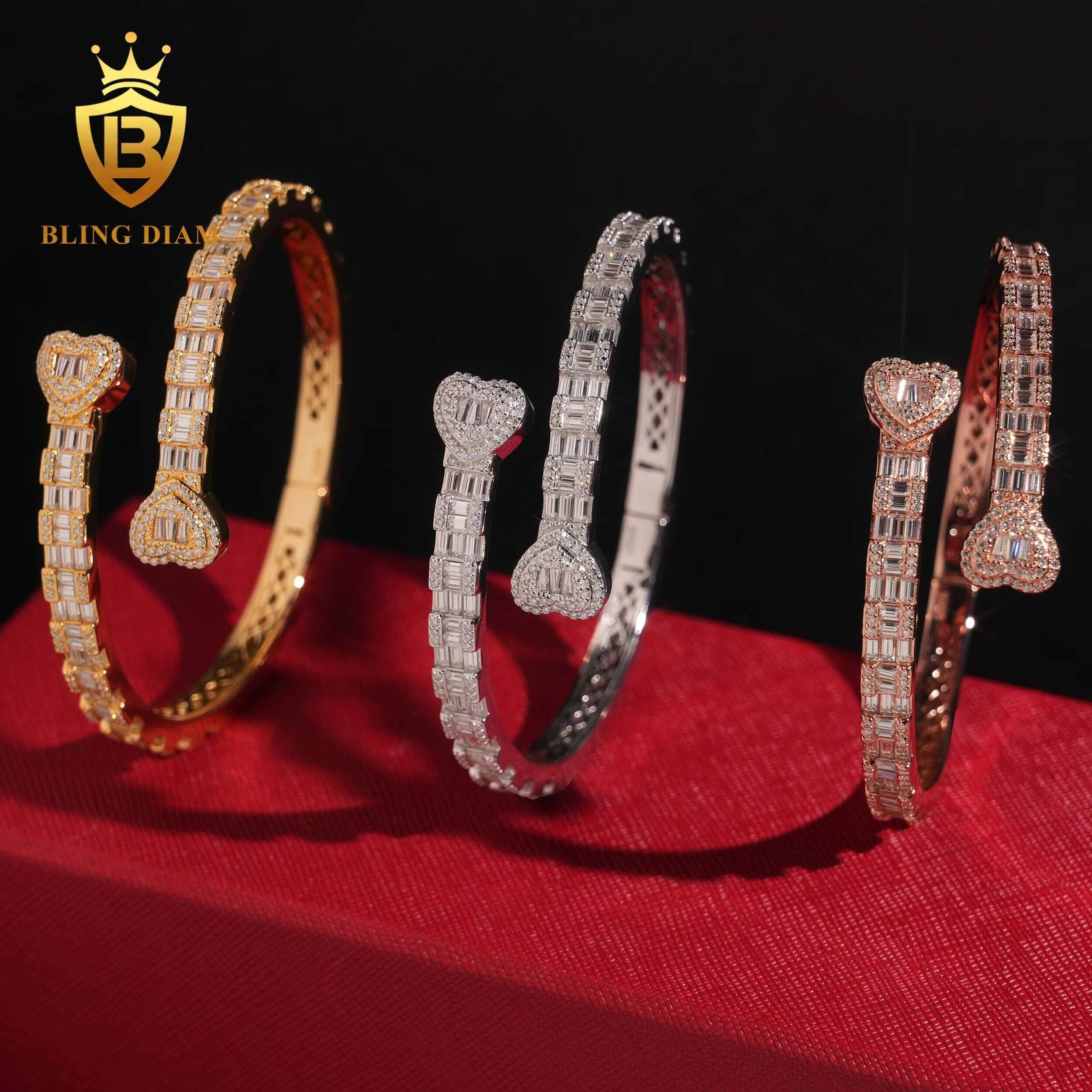 Luxury Iced Out Trendy Jewelry Sterling Silver 925 Women Bracelet VVS Moissanite Diamond Bangle Bracelet