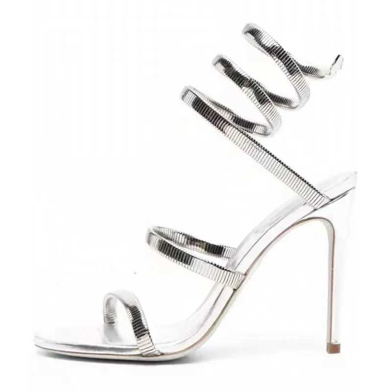 Eilyken Gold Silver Thin High Heels Ankle Strap Women Sandals Sexy Narrow Band Open Toe Stripper Prom Female Shoes W260318
