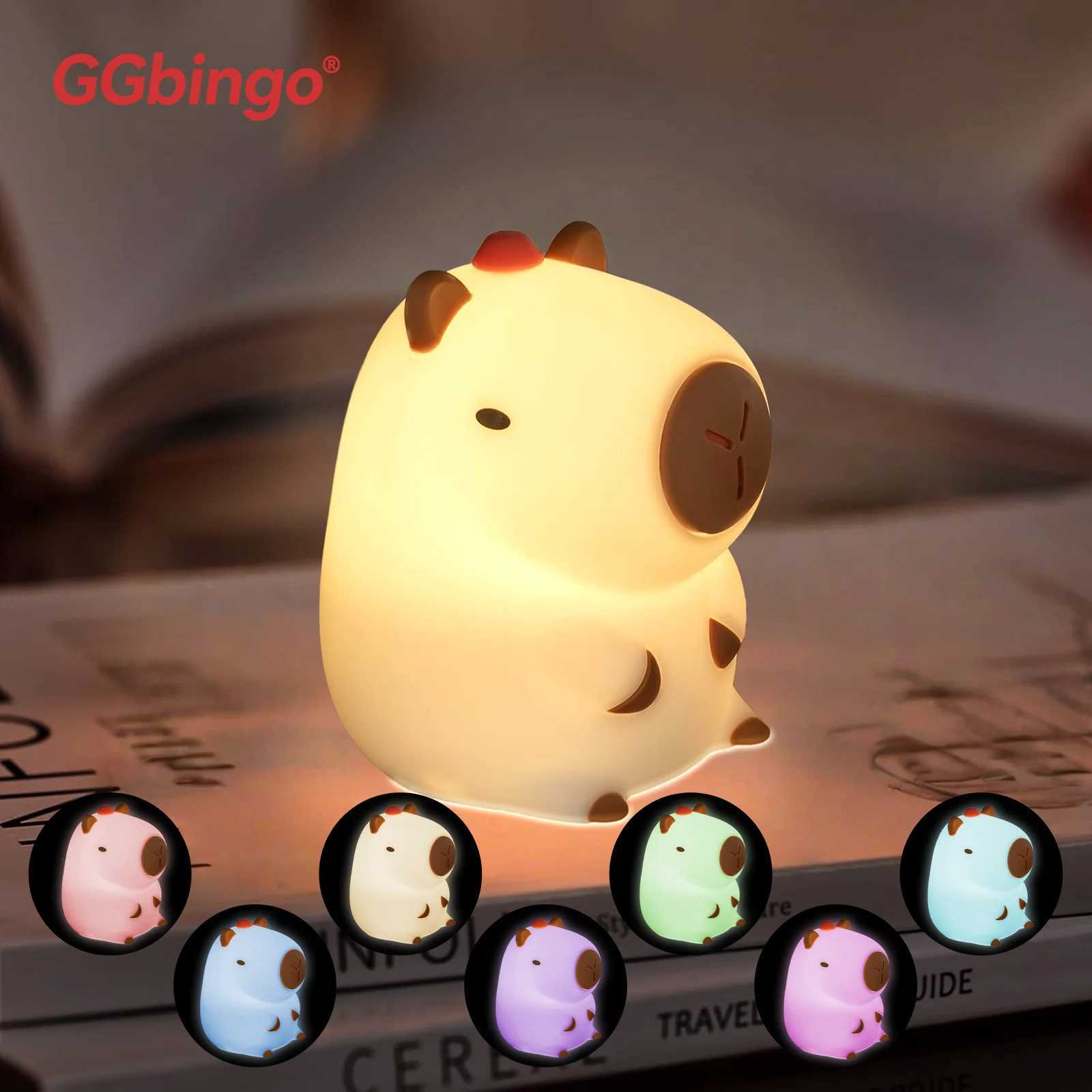 GGbingo Cute Capybara Night Light Rechargeable Silicone Pat Lamp with Dimmable Touch for Nursery Kids Room H260318