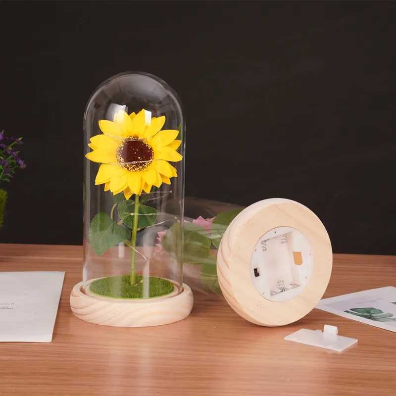 Sunflowers Artificial Flowers in Plastic Dome with LED Strip Birthday Gifts for Mom Grandma Sunflower Decor on Mothers Day H260318