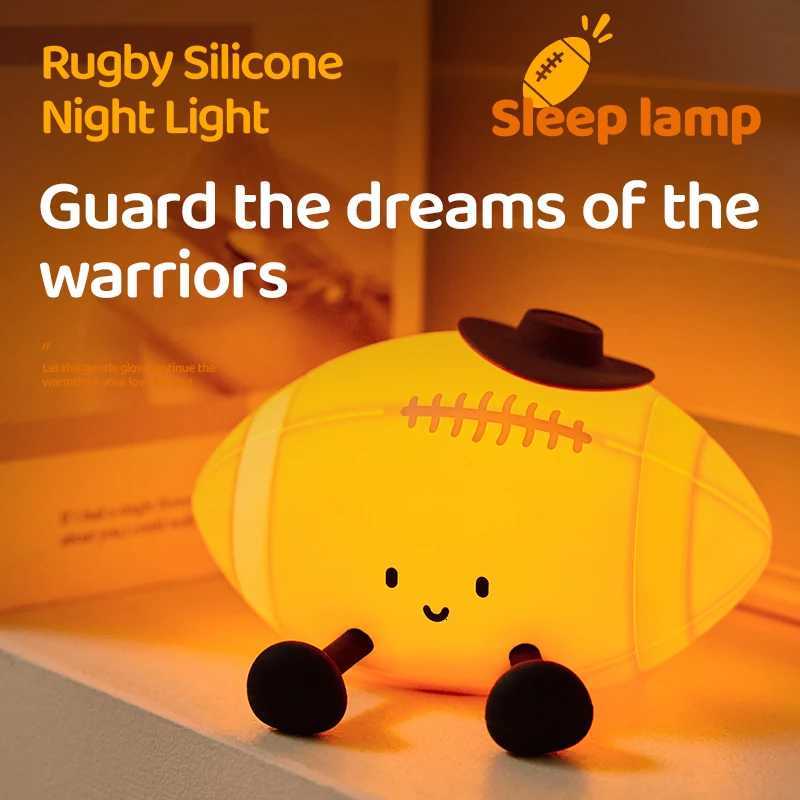LED Lights Rugby Night Light Sleep Lamp Bedroom Decoration Fun Sports Theme Lamps Silicone Timing Lights Birthday Gifts For Kids H260318