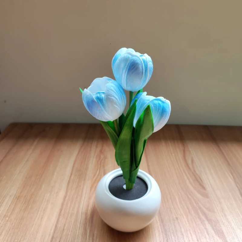 LED Simulation Tulip Night Light 3 Heads with Ceramic Vase Bedroom Bedside Lamp for Home Living Room Desktop for Home Decor H260318