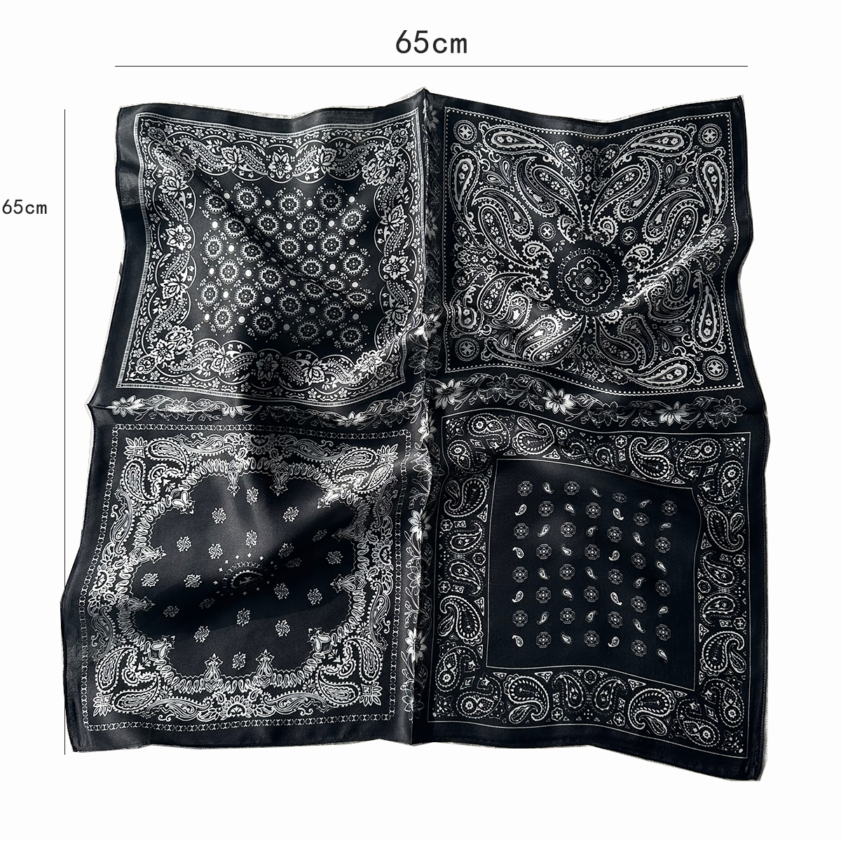 Black fashion silk scarf for women in spring. New style silk square scarf for neck protection and small headband.