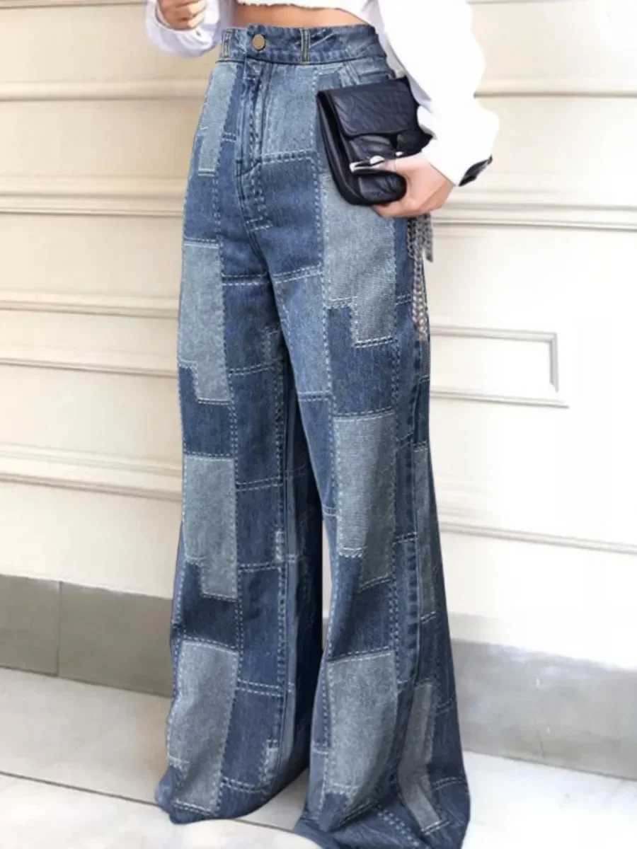 Autumn Clothes Womens Jeans Buttoned Contrast Color Streetwear Pants Wide Leg Loose Female High Waist Denim Trousers BottomsT260317