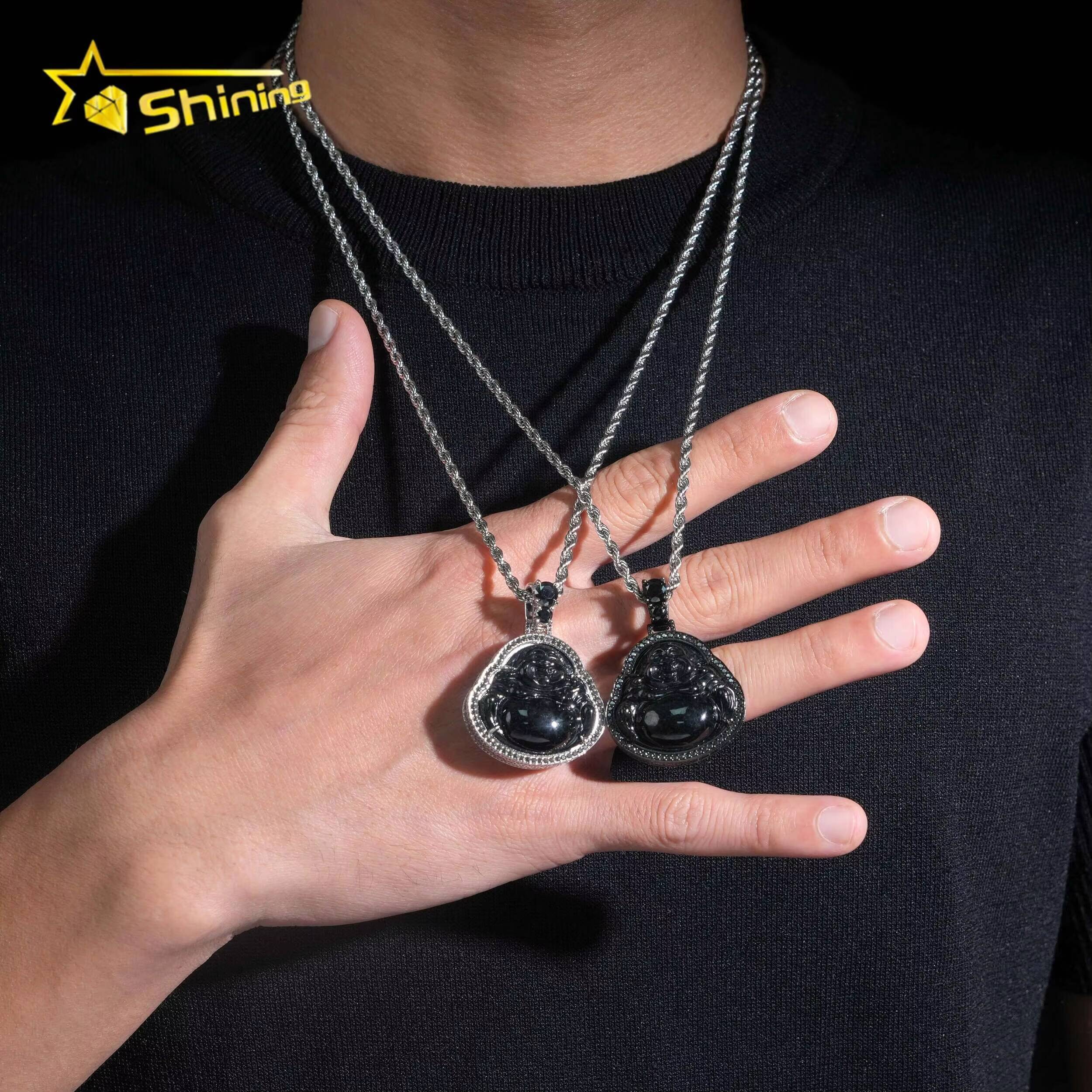 Personalized Jade Buddha Statue Iced Out Moissanite Fine Jewelry 925 Silver Hip Hop Pendant