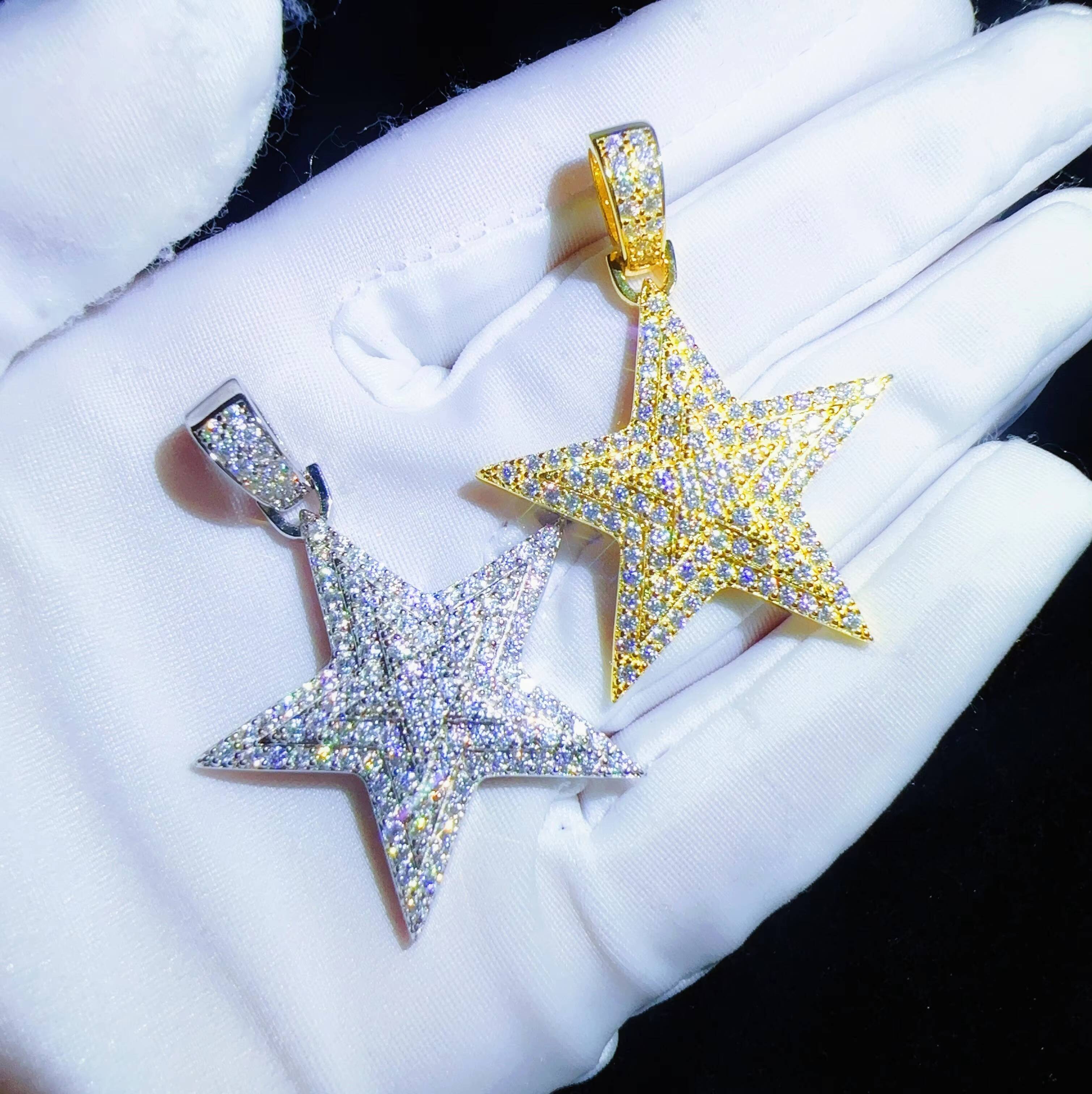 Fine Moissanite Jewelry Hip Hop Pendant 925 Sterling Silver NECKLACE Iced Out VVS Diamond CHAIN Star Pendant