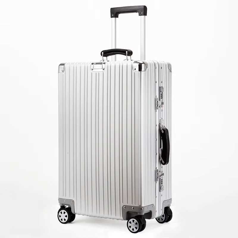 Top Quality Aluminum-Magnesium Alloy Vintage Suitcase 20/24/26/29 Inch Lightweight Travel Trolley Luggage With Leather Handle H260316