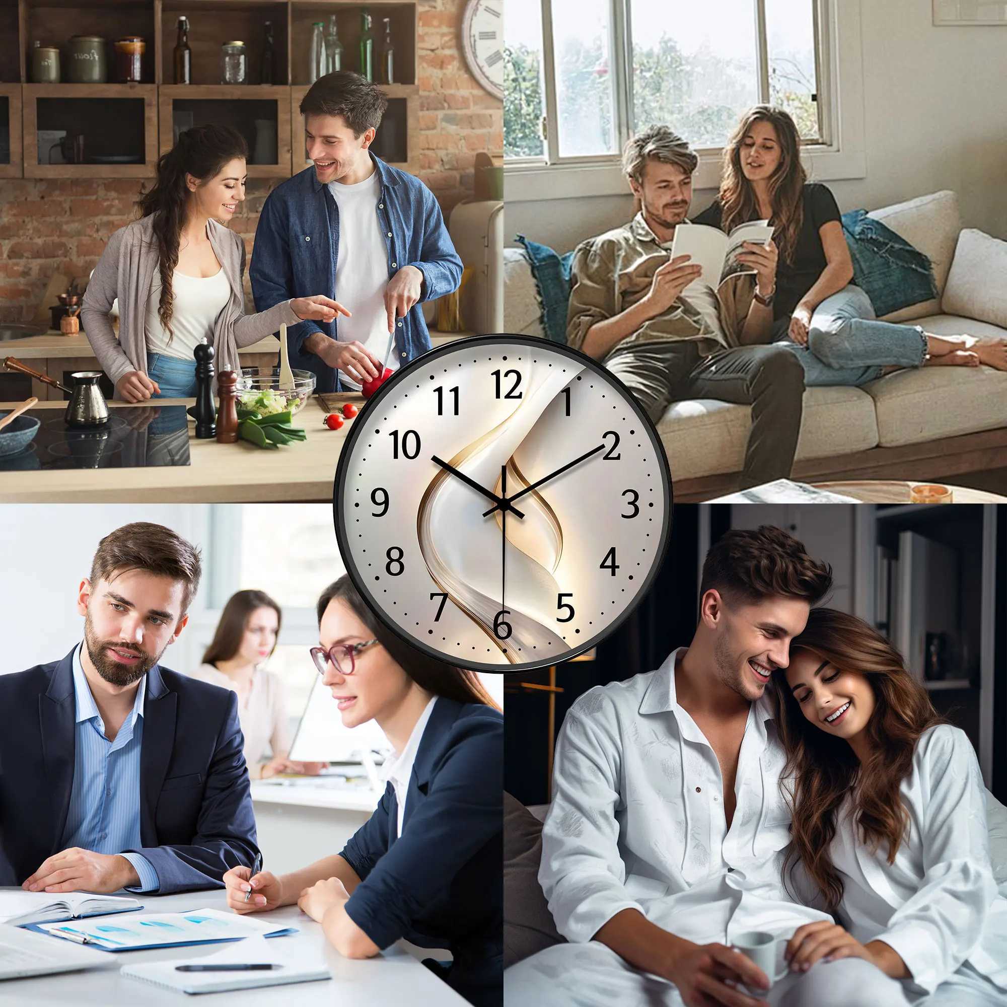 Round Minimalist Modern Wall Clock Light - toned Streamline Decor Batteries Not Included 10-16 Inches D260318